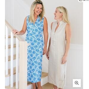 Sail to Sable Linen blend sleeveless shift dress blue & white Size Extra Small